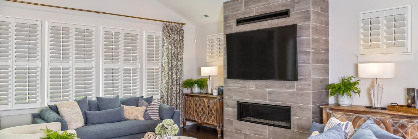 Plantation shutters in a living room